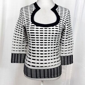 Rayure Paris Size 4 Top Black White Cutout Stretch Long Sleeve Made France Y2K